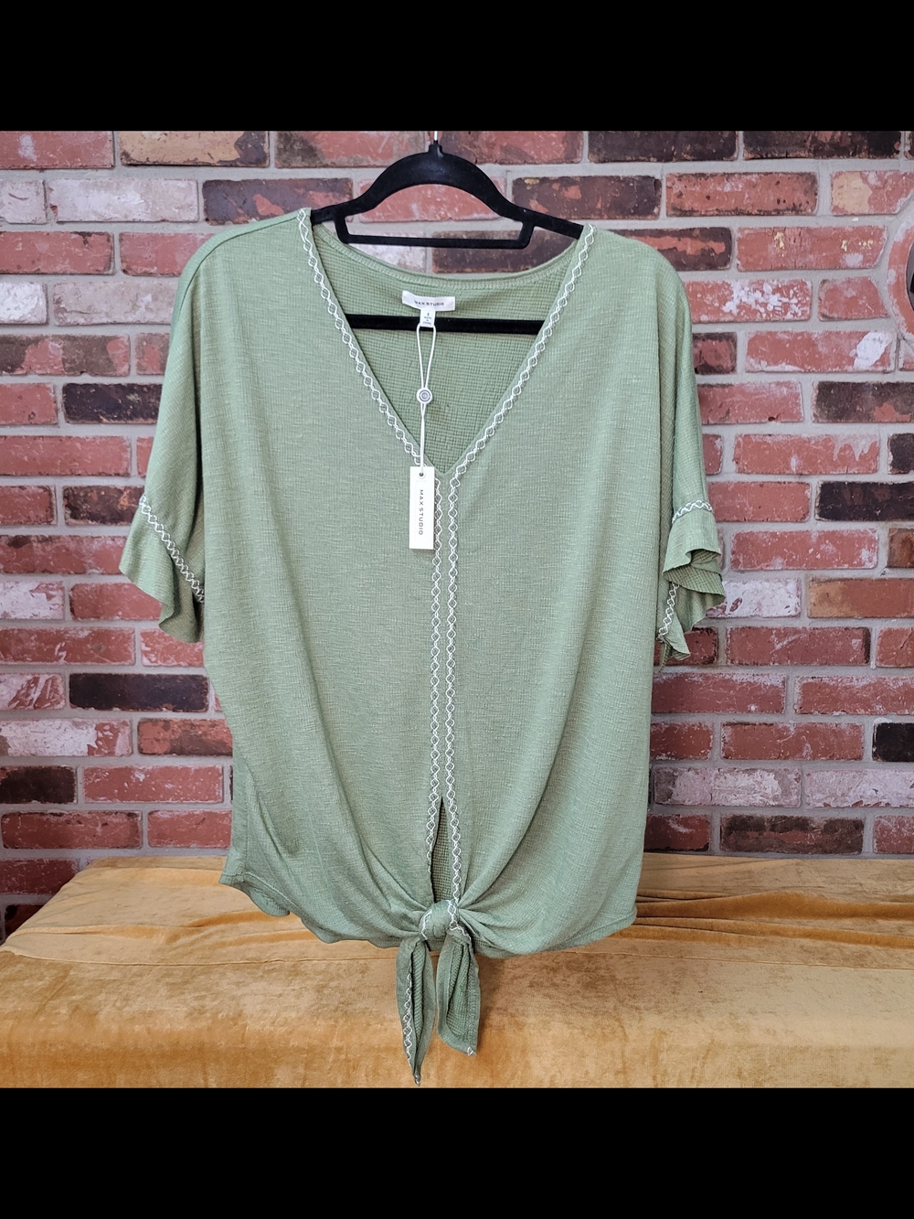 Max Studio Sage Green Tie-Front V-Neck NWT